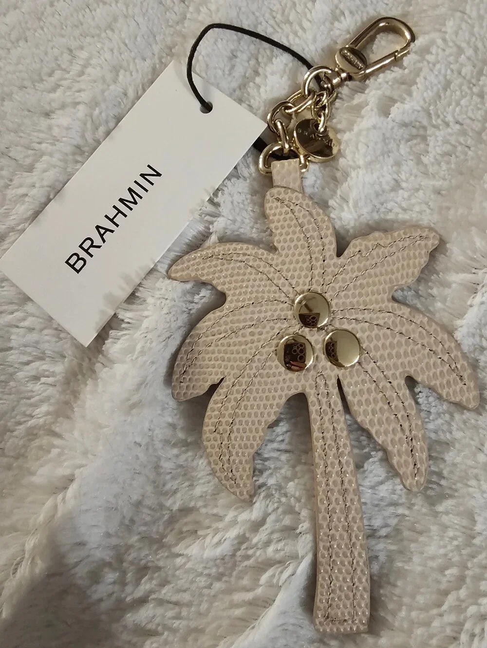 Brahmin Palm Tree Genuine Leather Bag Charm Keychain NWT Green Gold Cream